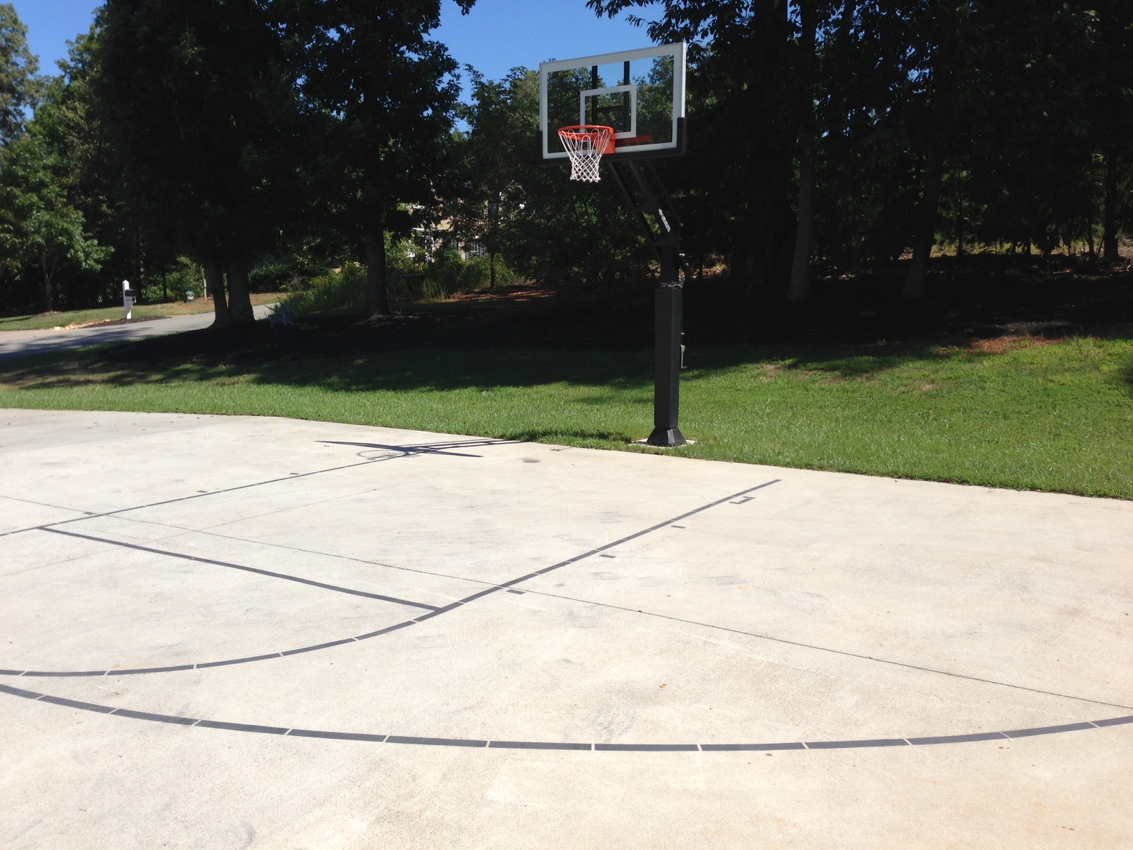 Striped half court driveways with a Pro Dunk Hoop System, like this Gold, beat plain driveways every time.
