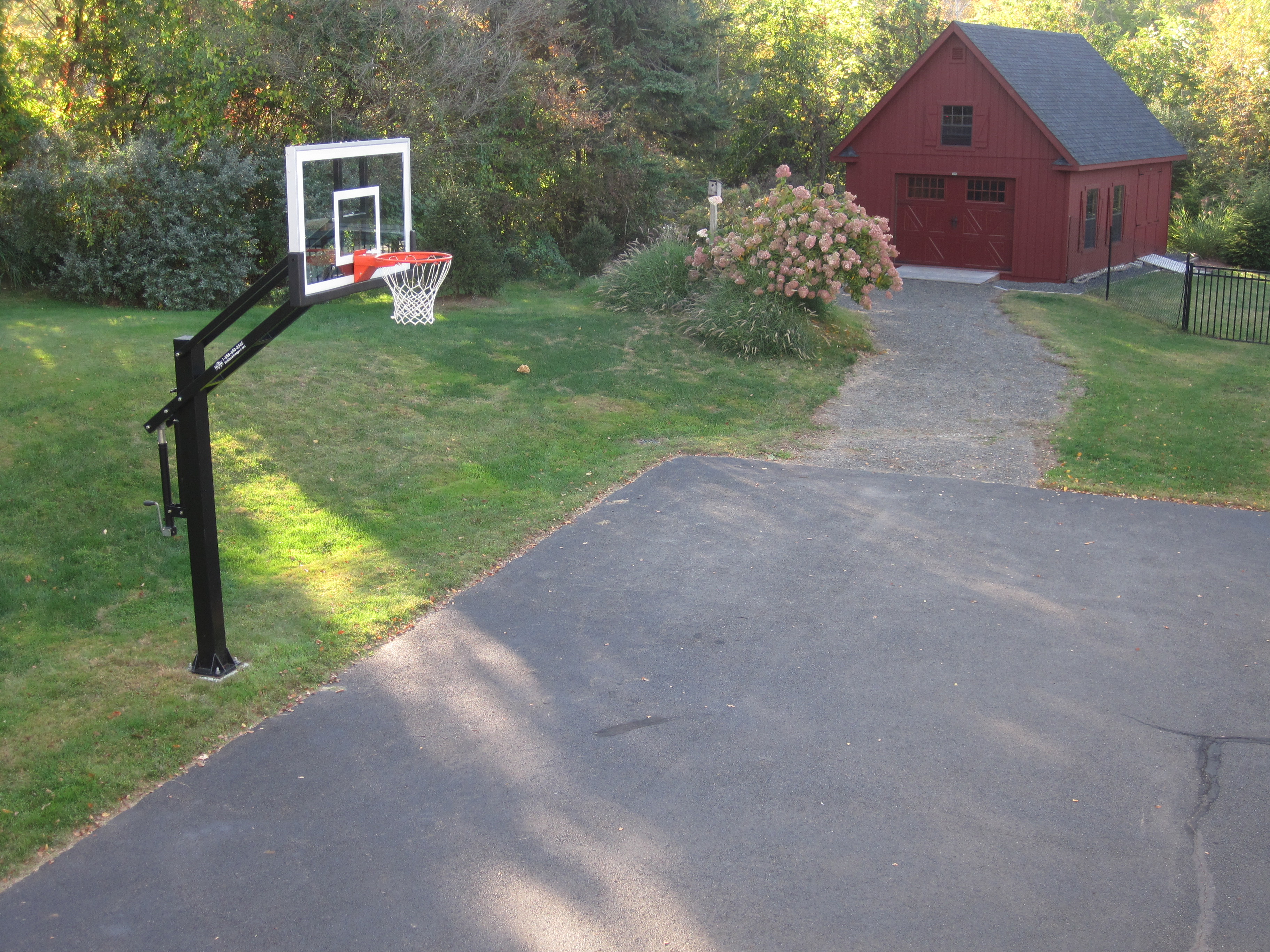This high angled shot shows this Connecticut family's Pro Dunk Gold Basketball system.